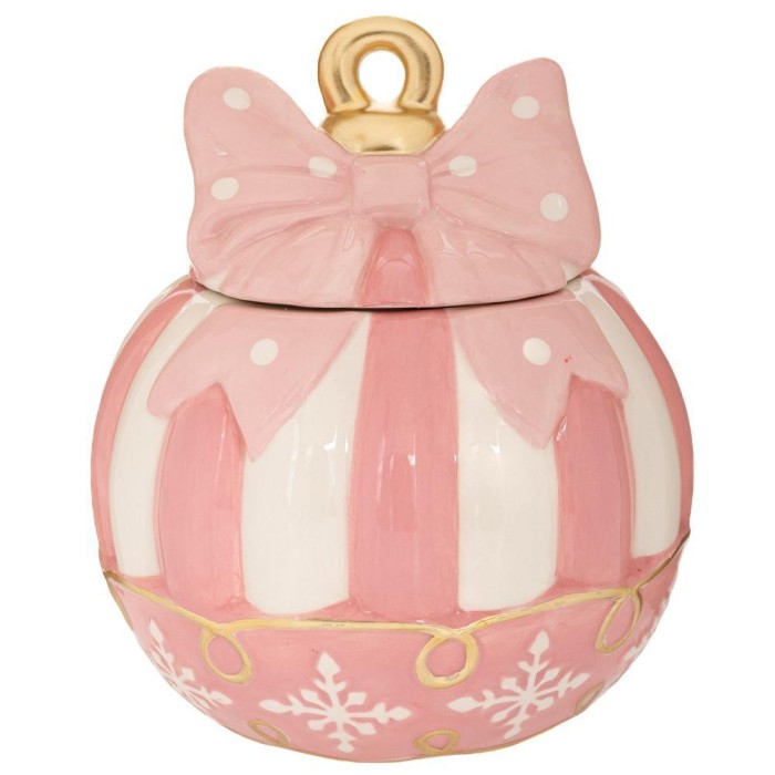 BARATTOLO CERAMICA ROSABIANCO CON FIOCCO 18,5X18,5X21,5CM